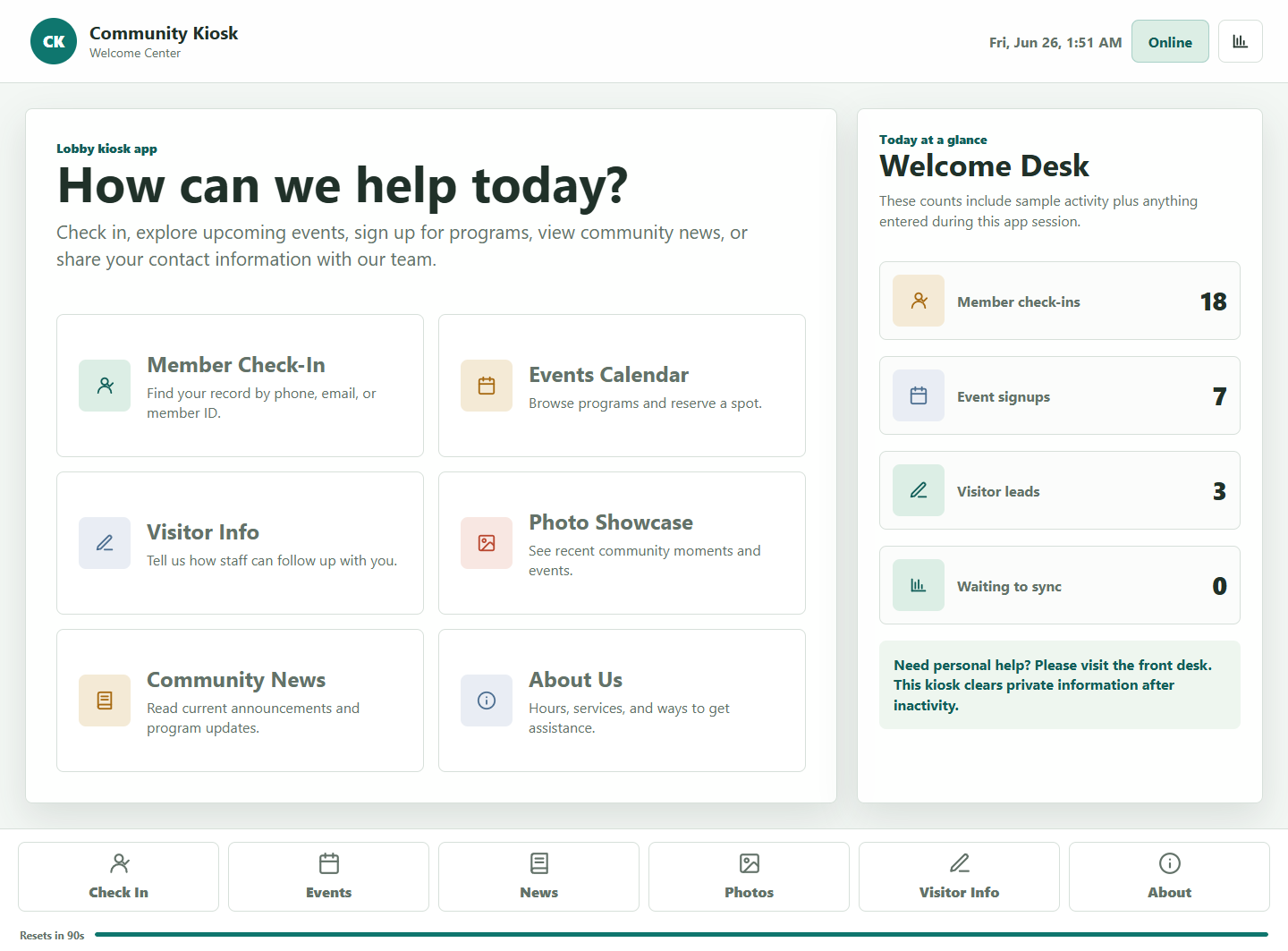 Screenshot of a custom software kiosk example