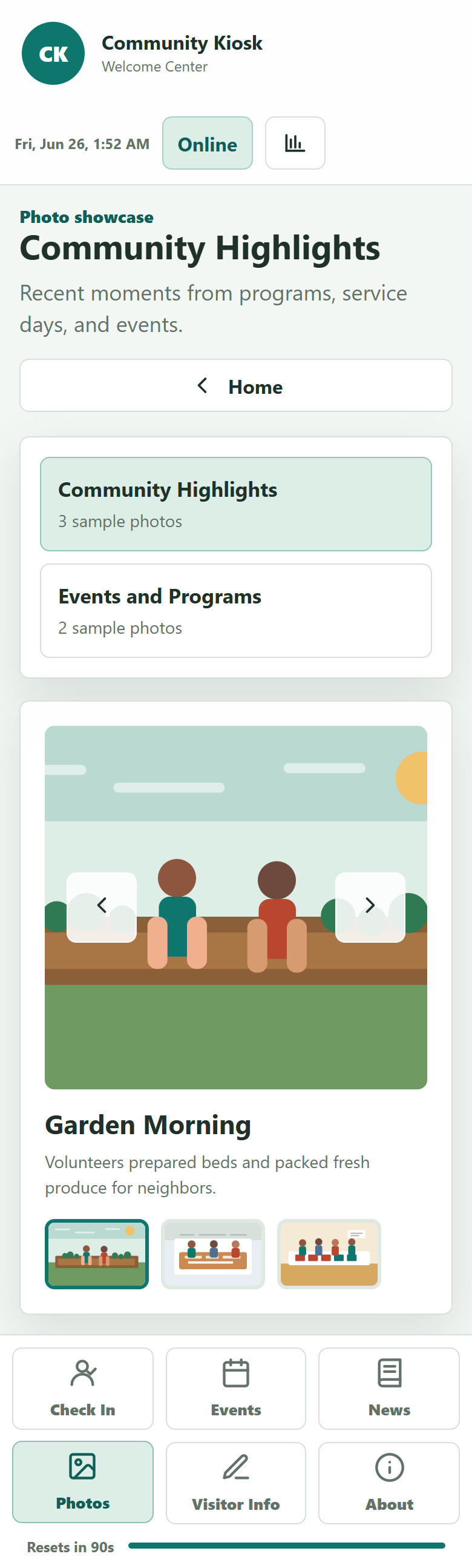 Mobile photo showcase view for the kiosk software