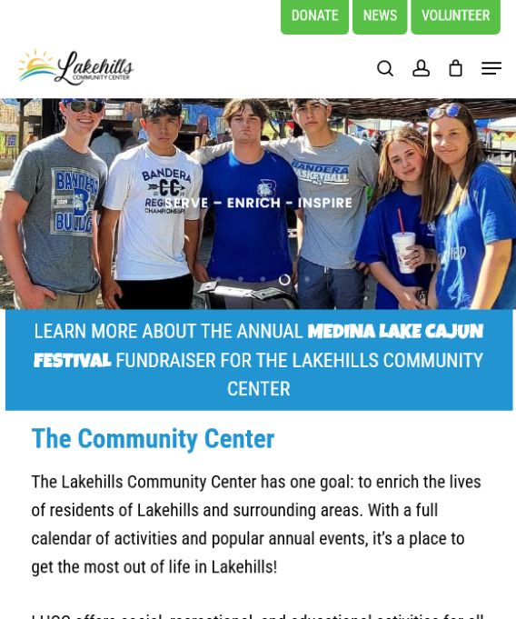 Screenshot of the Lakehills Community Center website homepage